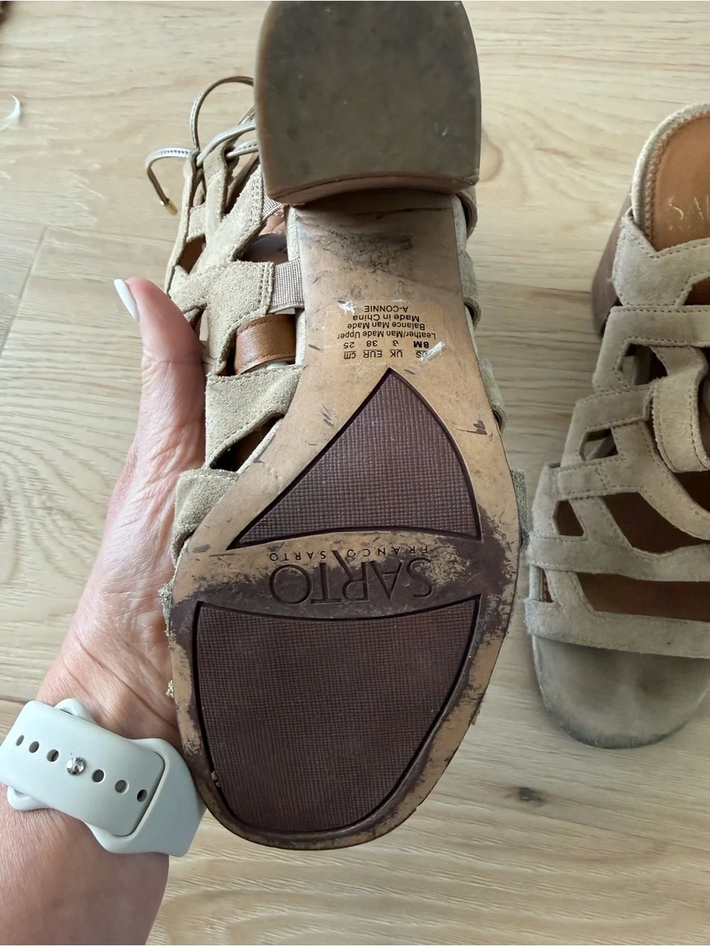 Franco Sarto Beige Suede Strappy Gladiator Heels